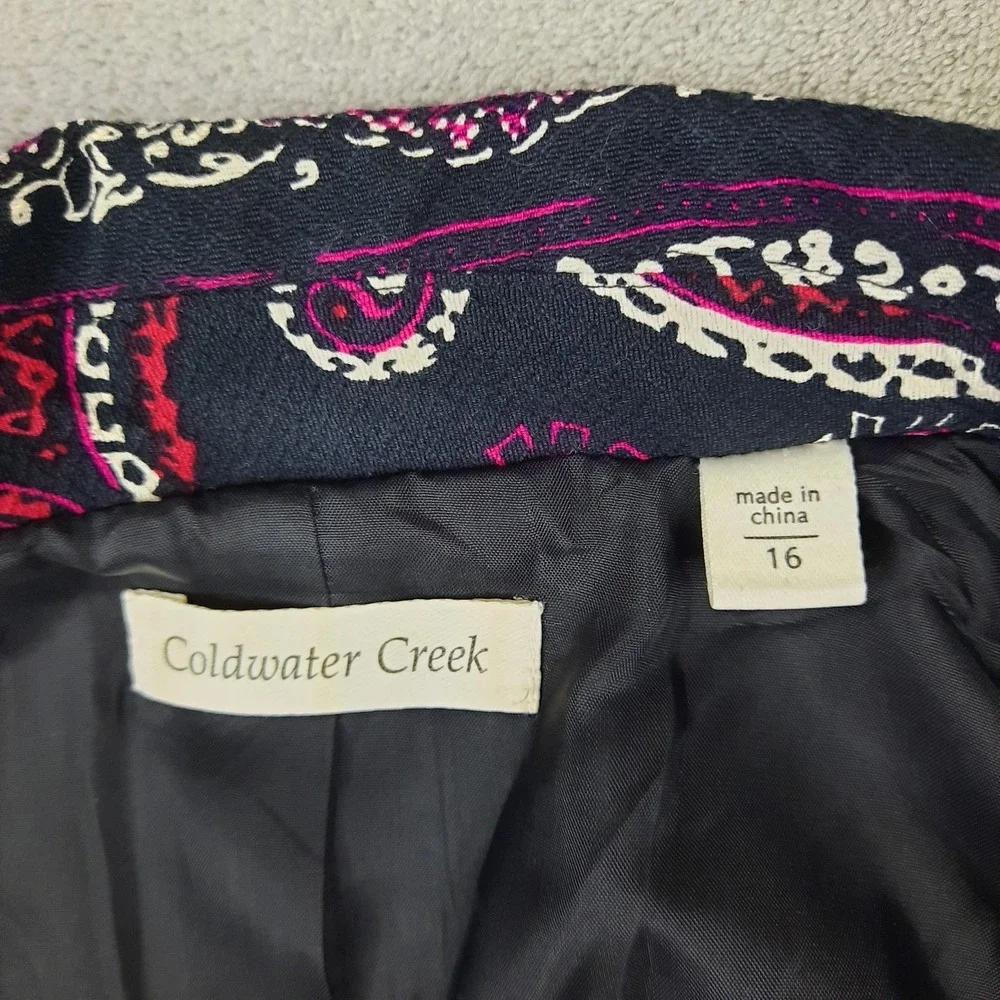 Coldwater Creek Paisley Jacket Womens 16 Blue Pink Open Front Artsy Boho‎ Career